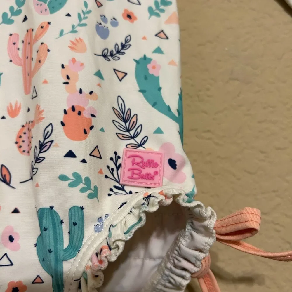 Ruffle Butts Swimsuit Baby 6-12 Month Colorful Floral Cactus Long Sleeve Boho